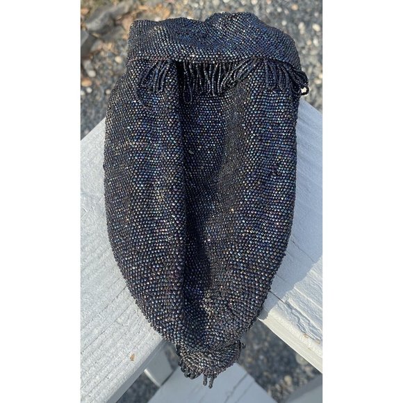 Antique Vintage 20th C.  Dark Iridescent Beaded Flapper Art Deco Glass Purse Bag - Picture 7 of 16